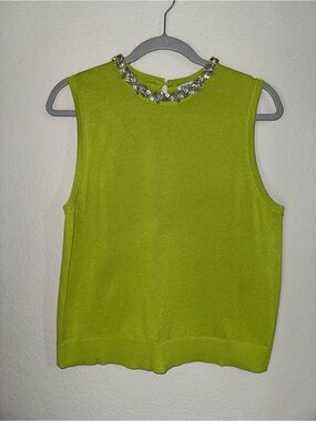 Zara Lime Green Sleeveless Jewel-Neck Tank
